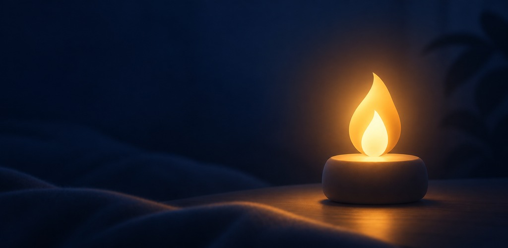 A warm Safe Flame glow in a quiet midnight room